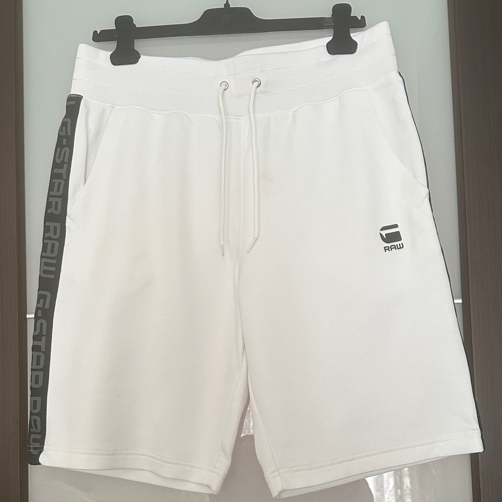 G-Star Men's White Athletic Shorts with Black Accents